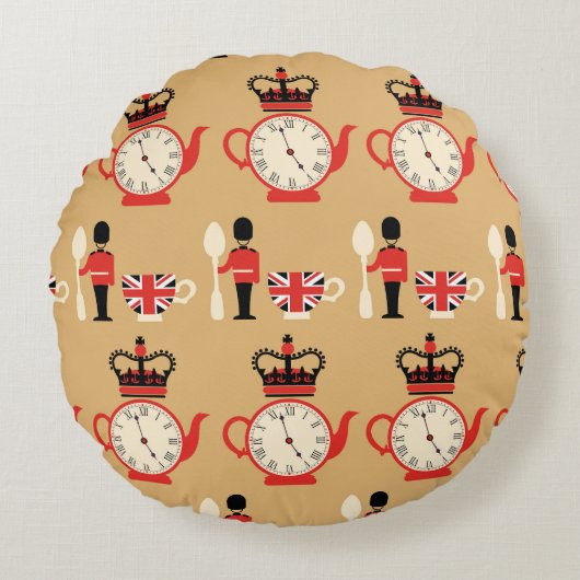 ヴィンテージ紅茶：シームレスなパターン。 ラウンドクッション (正面)