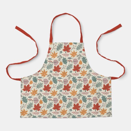 ヴィンテージ紅葉とどんぐりのパターン エプロン (正面)