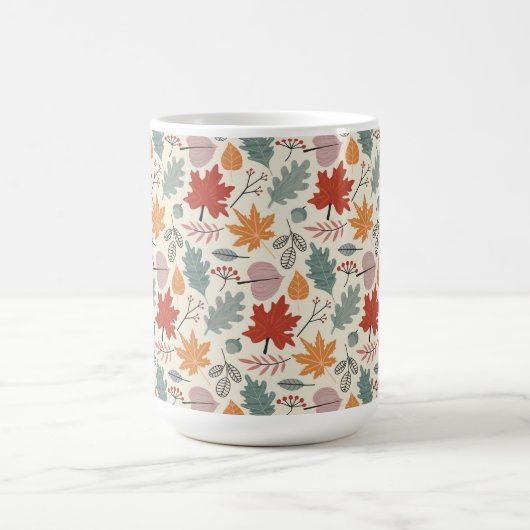 ヴィンテージ紅葉とどんぐりのパターン コーヒーマグカップ (中央)