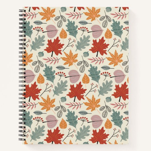 ヴィンテージ紅葉とどんぐりのパターン ノートブック (正面)