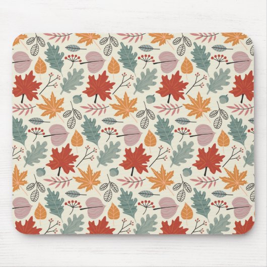 ヴィンテージ紅葉とどんぐりのパターン マウスパッド (正面)