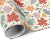 ヴィンテージ紅葉とどんぐりのパターン ラッピングペーパー (ロールコーナー)