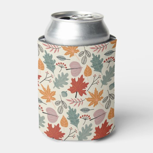 ヴィンテージ紅葉とどんぐりのパターン 缶クーラー (缶正面)