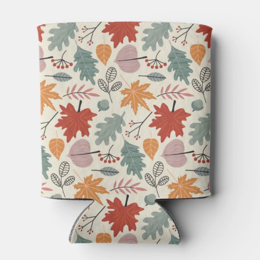 ヴィンテージ紅葉とどんぐりのパターン 缶クーラー (裏面)