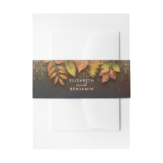 ヴィンテージ紅葉と金ゴールド結婚グリッター 招待状ベリーバンド (正面例)