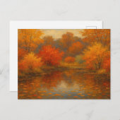 ヴィンテージ紅葉メープルオレンジレッドガーデンポンド ポストカード (正面/裏面)