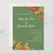 ヴィンテージ紅葉結婚式招待状緑 招待状 (正面)