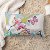 ヴィンテージ紅蘭の花の水色 ランバークッション (ブランケット)