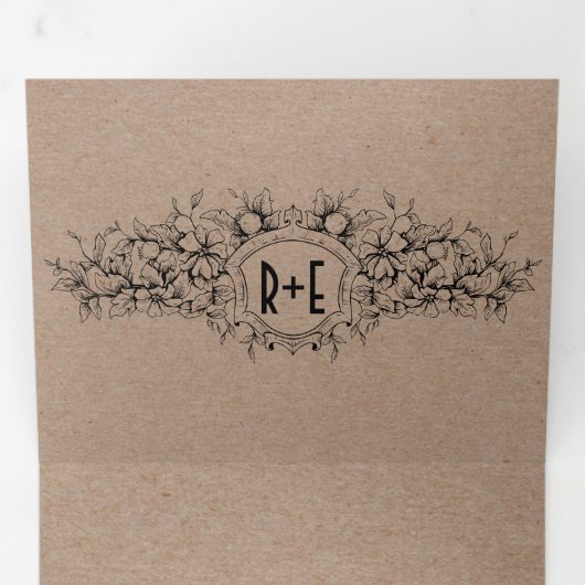 ヴィンテージ紋章オンクラフト紙結婚ズ 三つ折り招待状 (内部最初)