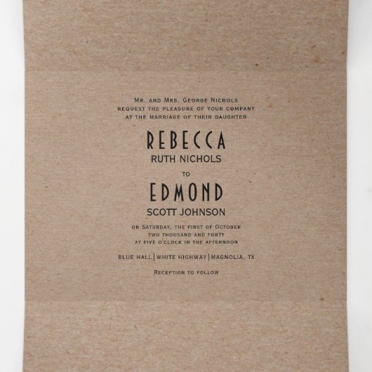 ヴィンテージ紋章オンクラフト紙結婚ズ 三つ折り招待状 (内部中)