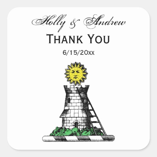 ヴィンテージ紋章中世の城紋章 スクエアシール (正面)