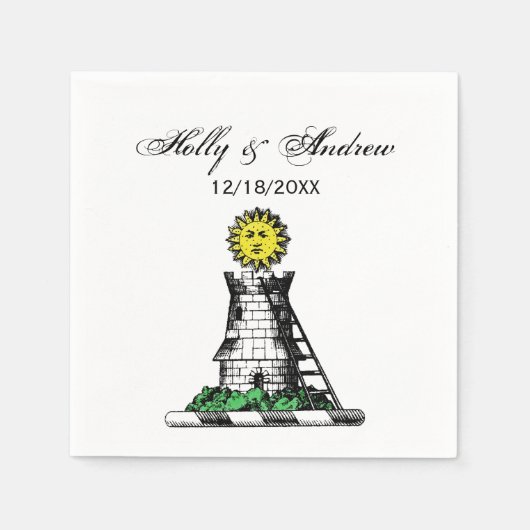 ヴィンテージ紋章中世の城紋章 スタンダードカクテルナプキン (正面)