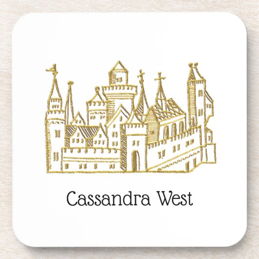 ヴィンテージ紋章城#2クレストフェイク金ゴールド コースター (正面)