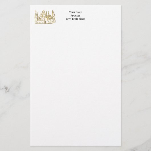 ヴィンテージ紋章城#2クレストフェイク金ゴールド 便箋 (正面)