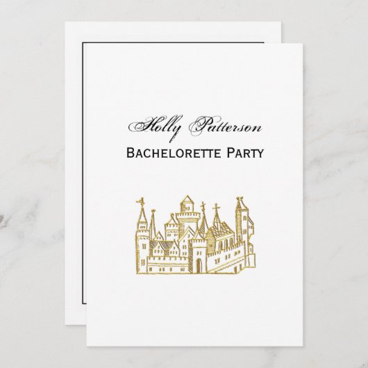 ヴィンテージ紋章城#2クレストフェイク金ゴールド 招待状 (正面/裏面)