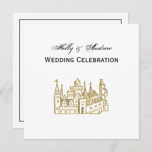 ヴィンテージ紋章城#2クレストフェイク金ゴールド 招待状 (正面/裏面)