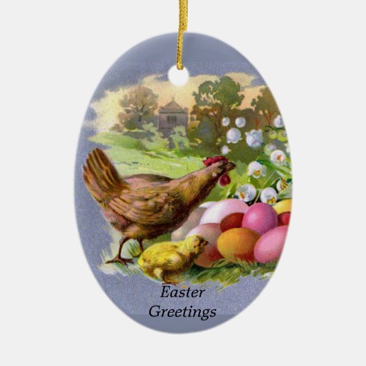 ヴィンテージ納屋周囲の庭チキンイースターホリデーツリー セラミックオーナメント (正面)