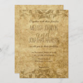 ヴィンテージ紙つる植物素朴結婚タイポグラフィ 招待状 (正面/裏面)