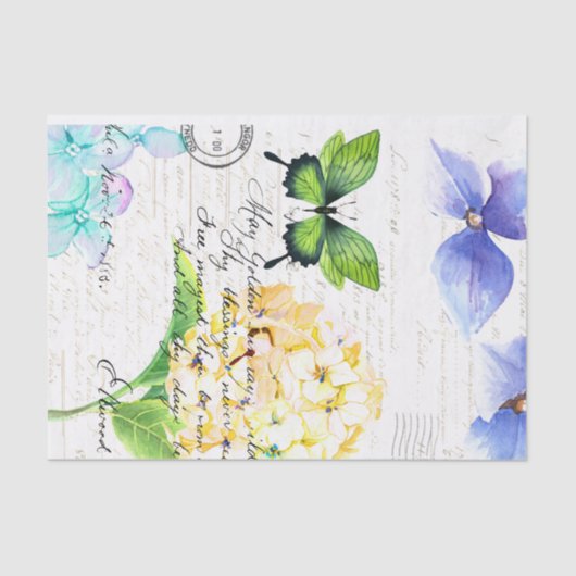 ヴィンテージ紙と緑の蝶の切り離 薄葉紙 (正面)