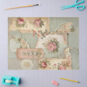 ヴィンテージ紙と花の切り離しティッシュペーパー 薄葉紙 (クラフト)