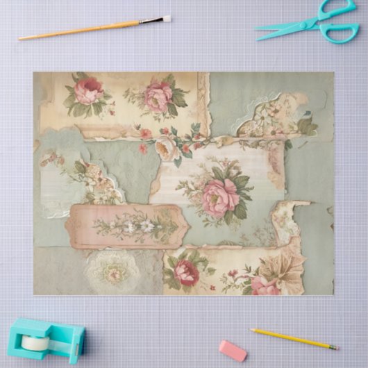 ヴィンテージ紙と花の切り離しティッシュペーパー 薄葉紙 (クラフト)