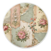 ヴィンテージ紙と花 セラミックノブ (正面)