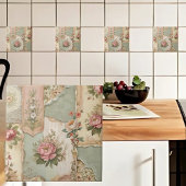 ヴィンテージ紙と花 タイル