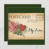ヴィンテージ紙のローズバレンタイン シーズンカード (正面/裏面)