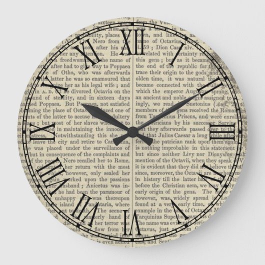 ヴィンテージ紙の古い辞書ページ ラージ壁時計 (正面)