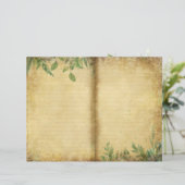 ヴィンテージ紙の緑の葉のジャーナルページ (スタンド正面)