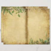 ヴィンテージ紙の緑の葉のジャーナルページ (正面/裏面)