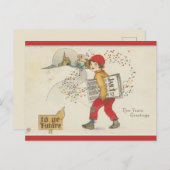 ヴィンテージ紙を届ける新年 ポストカード (正面/裏面)