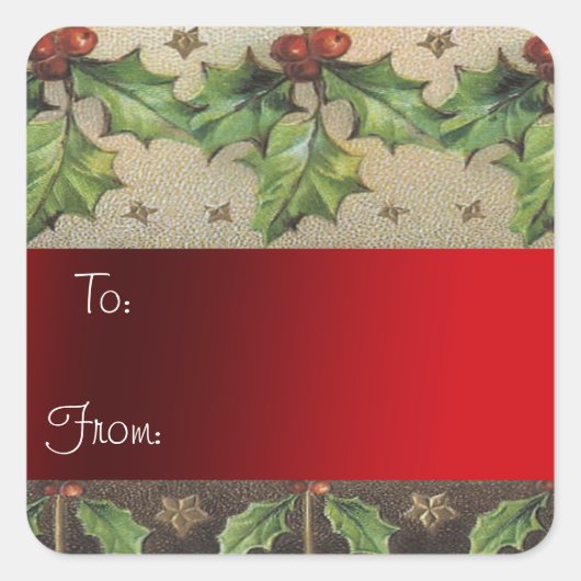 ヴィンテージ紙クリスマスプレゼントラベルシール スクエアシール (正面)