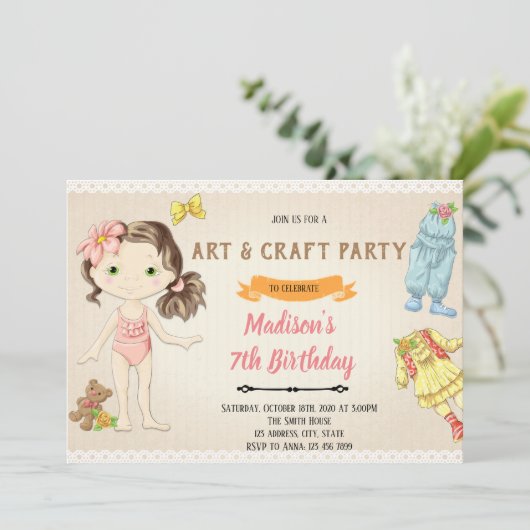 ヴィンテージ紙ドールのお茶の誕生日の招待 招待状 (スタンド正面)