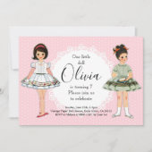 ヴィンテージ紙ドール誕生日パーティーへの招待2 招待状 (正面)