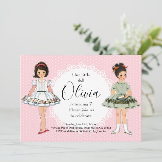 ヴィンテージ紙ドール誕生日パーティーへの招待2 招待状 (スタンド正面)