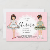 ヴィンテージ紙ドール誕生日パーティーへの招待 招待状 (正面)