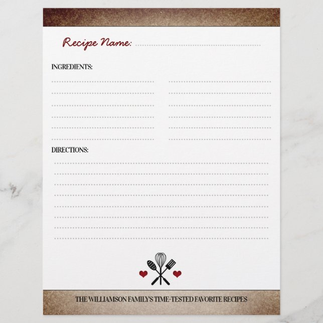 ヴィンテージ紙パーソナライズされたレシピバインダーインサート (正面)