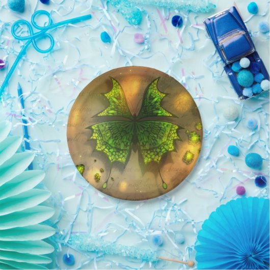 ヴィンテージ紙プレートと緑の蝶 ペーパープレート (パーティー)