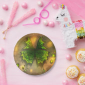 ヴィンテージ紙プレートと緑の蝶 ペーパープレート (パーティー)