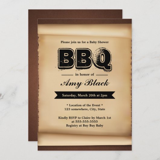 ヴィンテージ紙ベビーシャワーBBQパーティの招待状 招待状 (正面/裏面)