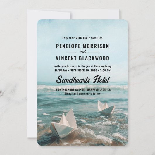 ヴィンテージ紙ボーツオンシー結婚式招待状 招待状 (正面)