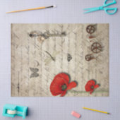 ヴィンテージ紙ポピー鍵バタフライギアドラゴンフライ 薄葉紙 (クラフト)