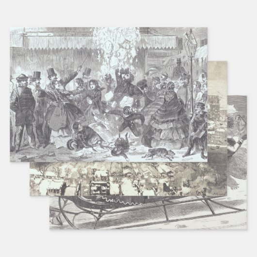 ヴィンテージ紙ラッピング雪パリ… ラッピングペーパーシート (セット)