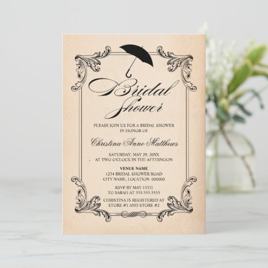 ヴィンテージ紙ルック&オーナメントブライダルシャワー 招待状 (スタンド正面)