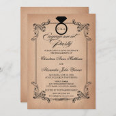 ヴィンテージ紙ルック&オーナメント婚約パーティ 招待状 (正面/裏面)