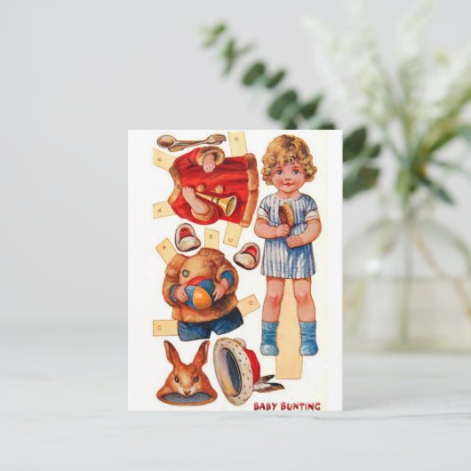 ヴィンテージ紙人形小さなベビー束はがき ポストカード (スタンド正面)