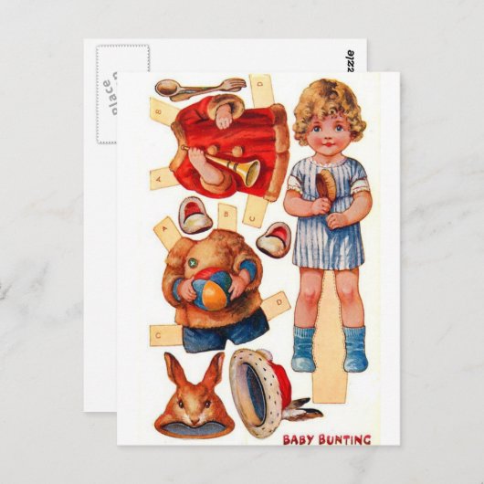 ヴィンテージ紙人形小さなベビー束はがき ポストカード (正面/裏面)