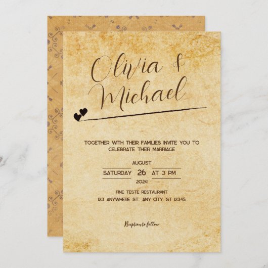 ヴィンテージ紙工作結婚式 招待状 (正面/裏面)