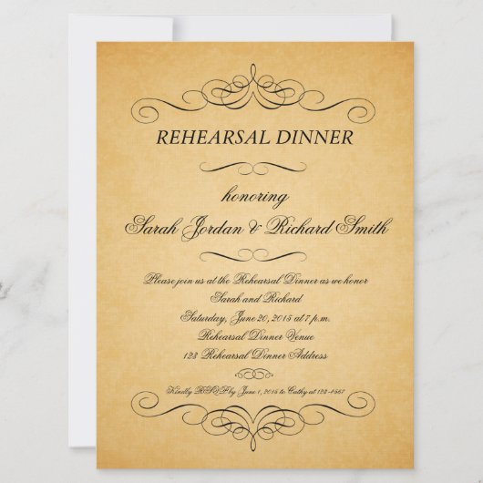 ヴィンテージ紙旋回リハーサルディナー招待状 招待状 (正面)